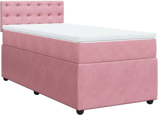 vidaXL Boxspringbett mit Matratze in Rosa, Hybridbett aus Samt mit Taschenfederkern, B/T: 90 x 190 cm - Bild 1