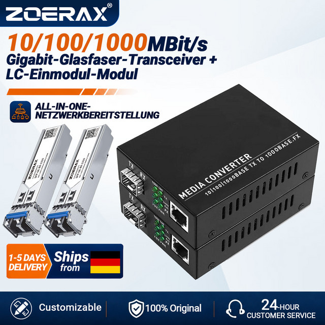 ZoeRax Gigabit SFP zu RJ45 Medienkonverter 1,25 Gbit/s LC Singlemode Glasfaser Ethernet Transceiver Modul in Schwarz - Bild 1