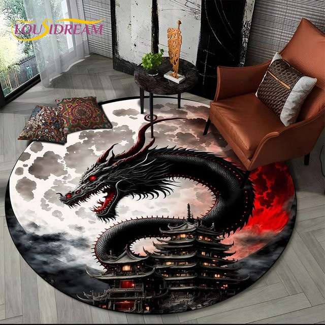 Runder Teppich JGJG Loong Chinesischer Stil Verträumter Drache Cartoon aus Polyester, Mehrfarbig, Durchmesser: 80 cm - Bild 1