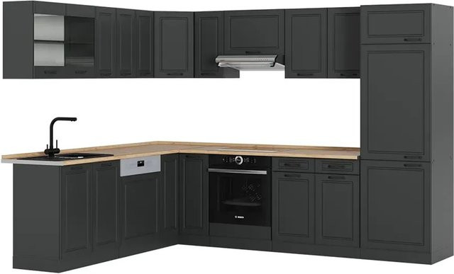 Vicco R-Line Eckküche Landhaus Stil in Anthrazit B/T/H: 227 x 287 x 207 cm - Bild 1
