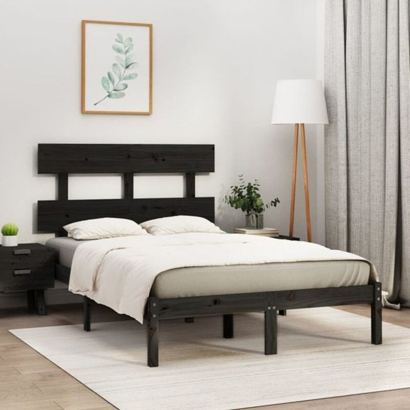 Massivholzbett aus Kiefer von Vidaxl in Schwarz, B/T/H: 140 x 190 cm - Bild 1