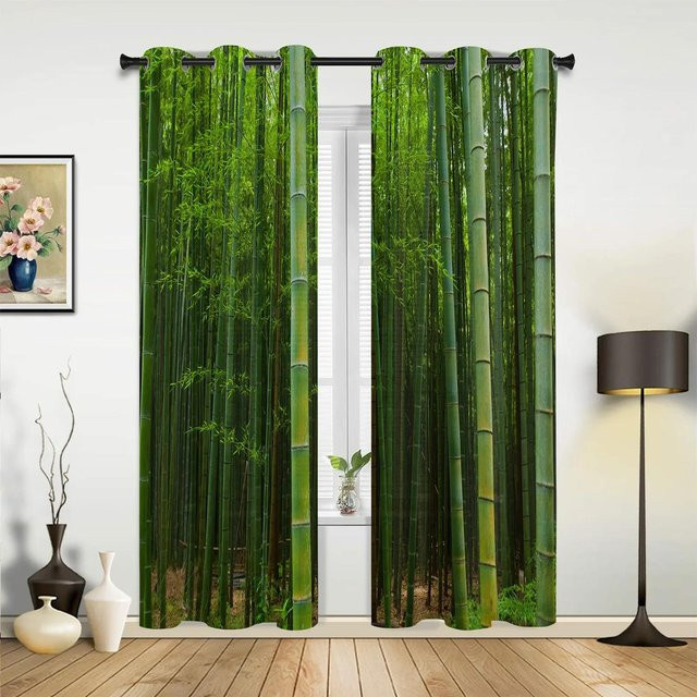 Bambus Retro Shabby Vorhang mit floralem Design in Grün, halbtransparent, Breite: 135 cm, Höhe: 92 cm - Bild 1