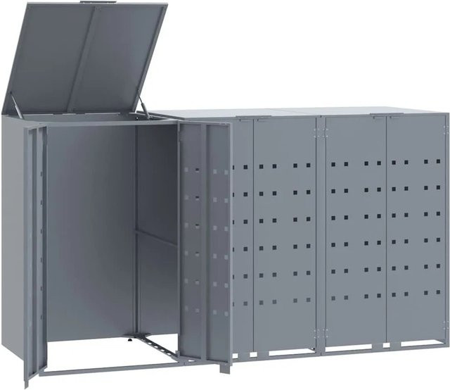 DELUKE Mülltonnenbox GORILO Mülltonnenverkleidung für 3 Tonnen aus Stahl in Grau, B/T/H: 207 x 79 x 117 cm - Bild 1