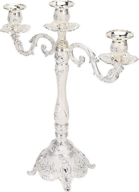 OutsideWorld Kerzenhalter Retro Silber Metall Floral für 3 Stabkerzen - Bild 1
