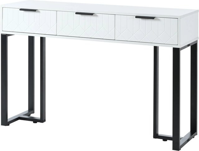 okwish Konsolentisch mit Schubladen und Metallgestell für Flur und Wohnzimmer, Weiß und Schwarz, B/T/H: 120 x 36 x 80 cm - Bild 1