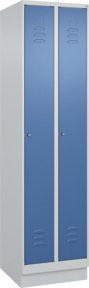 C+P Spind Classic PLUS Garderobenschrank mit Sockel, 2 Abteile, Zylinderschloss und 3 Garderobenhaken, Farbe: Grau/Blau, H x B x T: 195 x 50 x 50 cm - Bild 1