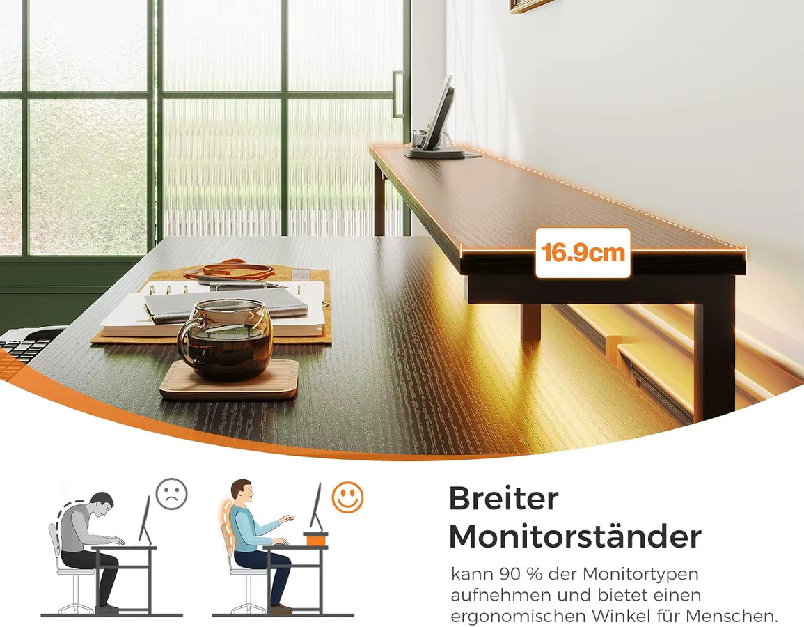 Coleshome Gaming Schreibtisch mit Steckdose und 2 Stoff Schubladen, Computertisch mit Monitorständer, Reversibel, Schwarz, Breite: 140 cm, Tiefe: 48 cm - Bild 5