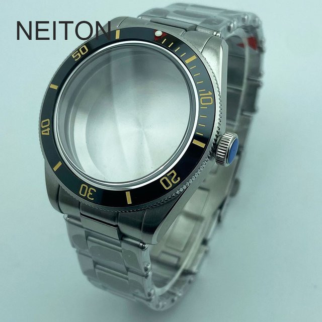 NEITON Uhrengehäuse, 39mm, Saphirglas, Silber, Schwarze Lünette - Bild 1