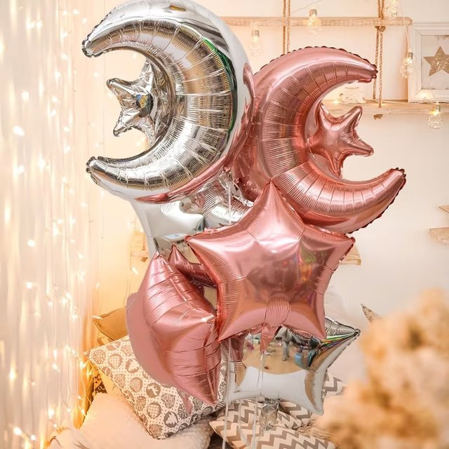 YAYB 10er Set Folienballons mit Sternen und Mond in Silber für Ramadan und Eid Mubarak Dekorationen - Bild 1