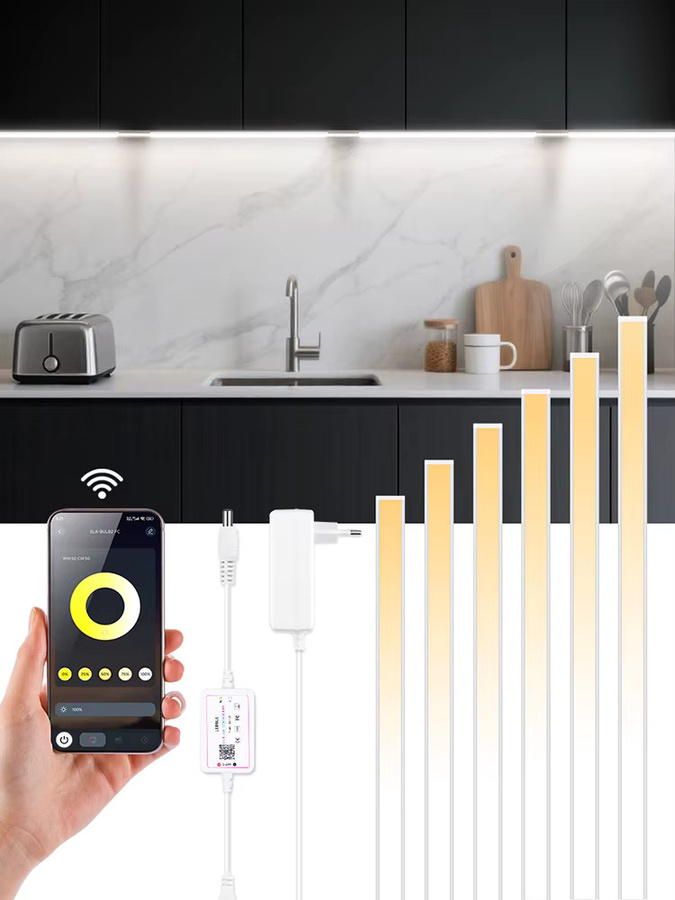 CHNAITEKE Dimmbare CCT-LED-Lichtleiste aus Aluminium mit Bluetooth-App-Steuerung, Farbe: Weiß, Länge: 48 cm - Bild 3