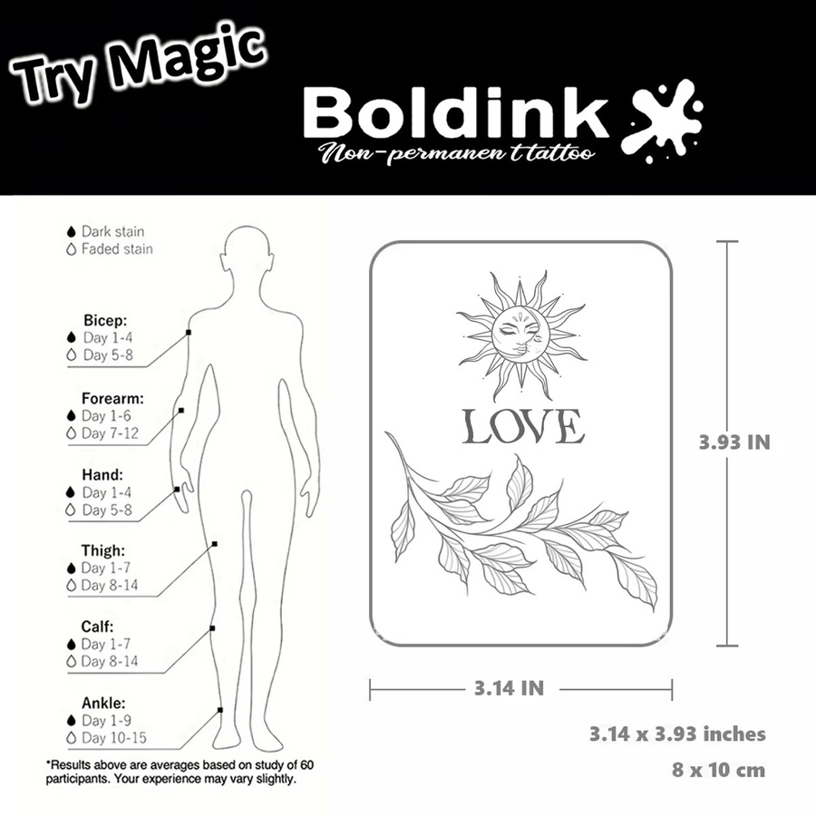 Boldink Sun and Love Temporäres Tattoo, Unisex, Botanisches Design - Bild 4