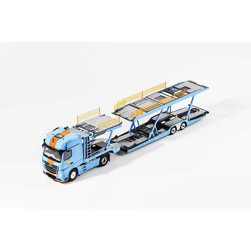 Bburago Mercedes Actros Heavy Truck Double Deck Trailer Gulf Livery, 1:64, Druckguss-Automodell - Bild 1