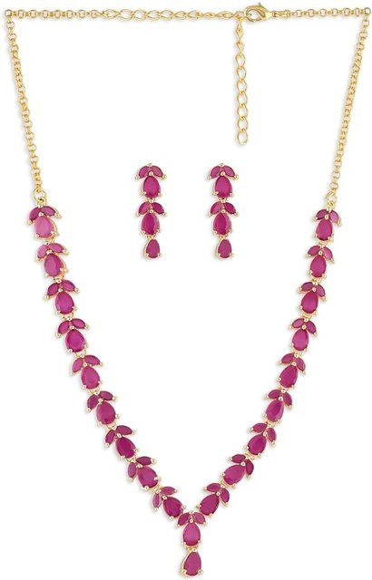 Zaveri Pearls Halsketten-Set, Messing, Rubin, Damen, pink - Bild 1