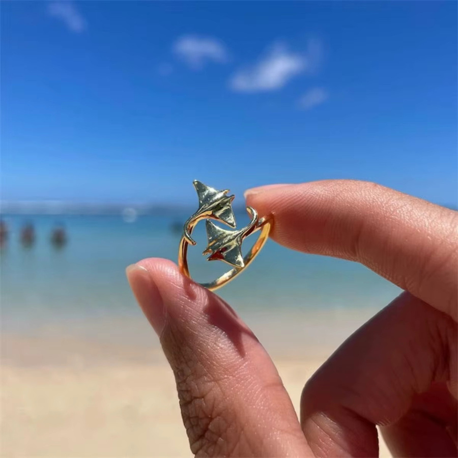 Rinhoo Ring, Eidechse, Grüner Emaille, Gold, Unisex - Bild 2