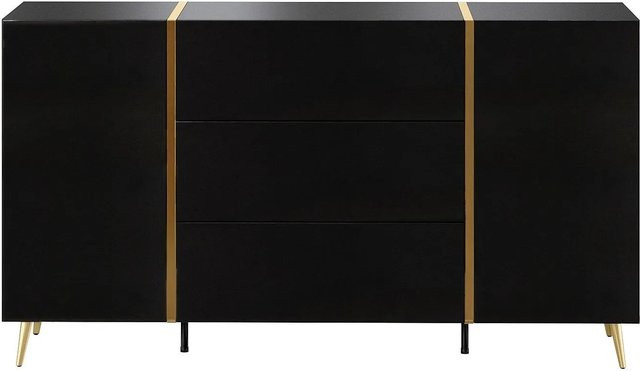 Sideboard Marzialo im Art Deco Design, Schwarz und Gold, Breite: 158 cm - Bild 1