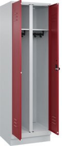 C+P Spind Classic PLUS Schwarz-Weiß mit Sockel, 2 Abteile, Front RAL 3003 Rubinrot, Sicherheits-Drehriegel, H x B x T: 195 x 60 x 50 cm - Bild 1