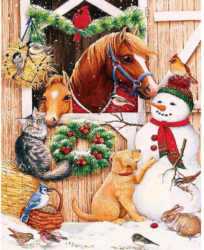 FIYO Diamond Painting Set mit Tier- und Schneemann-Motiv, 5D DIY Mosaik-Stickerei für Weihnachten, mehrfarbig, B x H: 30 x 20 cm - Bild 1