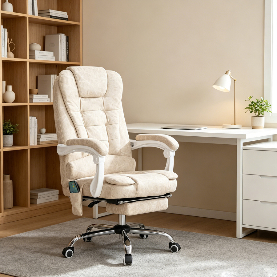 Vinsetto Ergonomischer Bürostuhl mit Massage- und Wärmefunktion, Schreibtischstuhl mit Liegefunktion, Fußstütze und Seitentasche, Schwarz - Bild 2