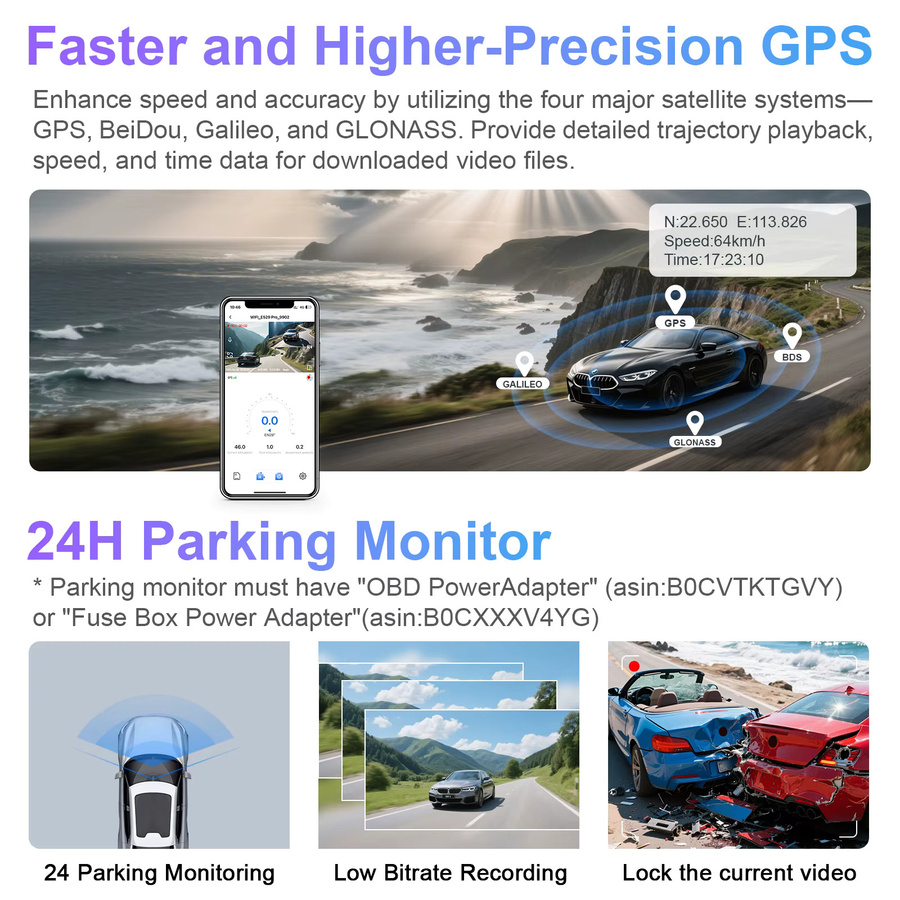 Mangoal 4K Dashcam mit STARVIS 2 IMX678 IMX675 Sensor für Ford Mustang Gen6 S550 und Gen7 2015-2026, Schwarz, mit WiFi, App und GPS - Bild 3