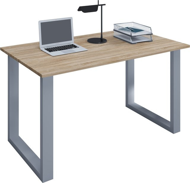 VCM Schreibtisch Lona U in Sonoma Eiche und Silber, moderner Arbeitstisch mit Metallfüßen, B/T/H: 140 x 50 x 76 cm - Bild 1