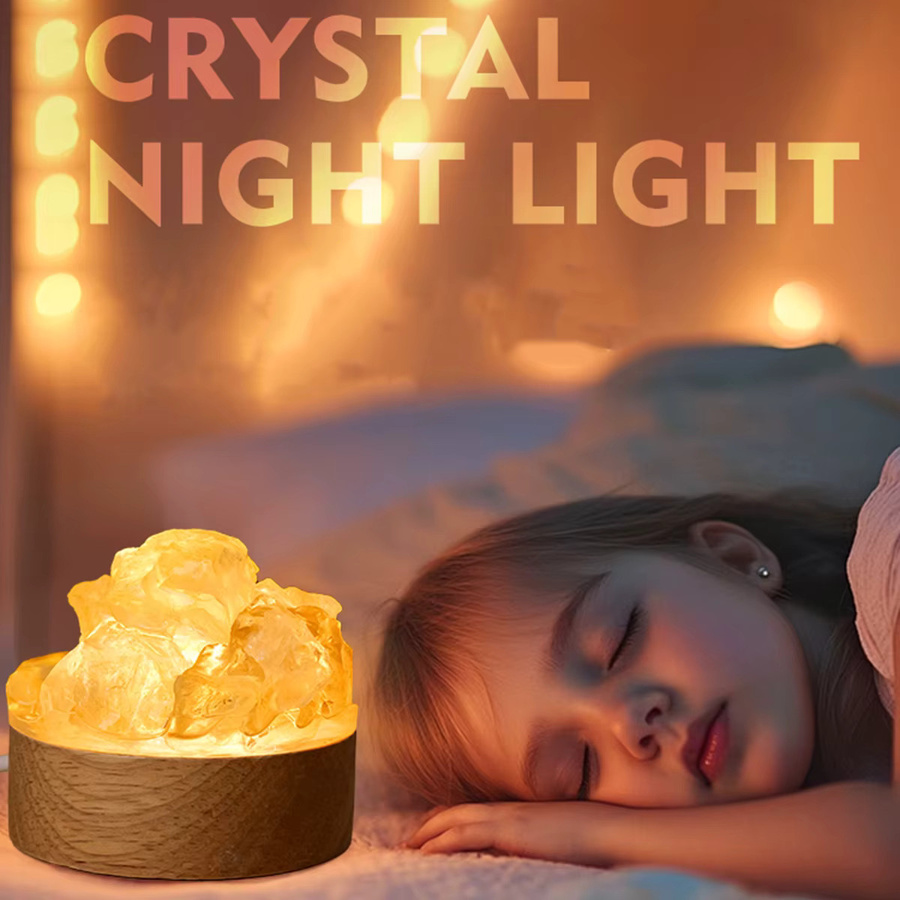 Runyangshi LED Nachttischlampe aus natürlichem Rosenquarz und Holz, wiederaufladbares Kristall-Nachtlicht für das Schlafzimmer - Bild 3