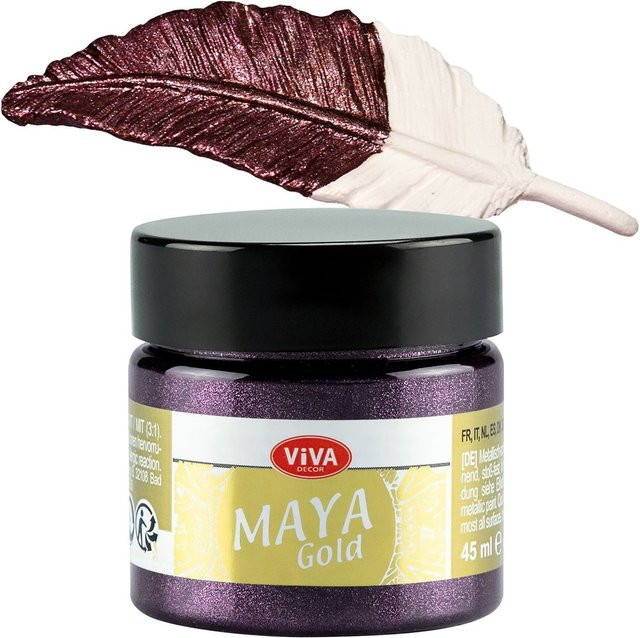 Viva Decor Maya Gold Effektfarbe in Bordeaux mit satin-glänzendem Finish, 45 ml - Bild 1