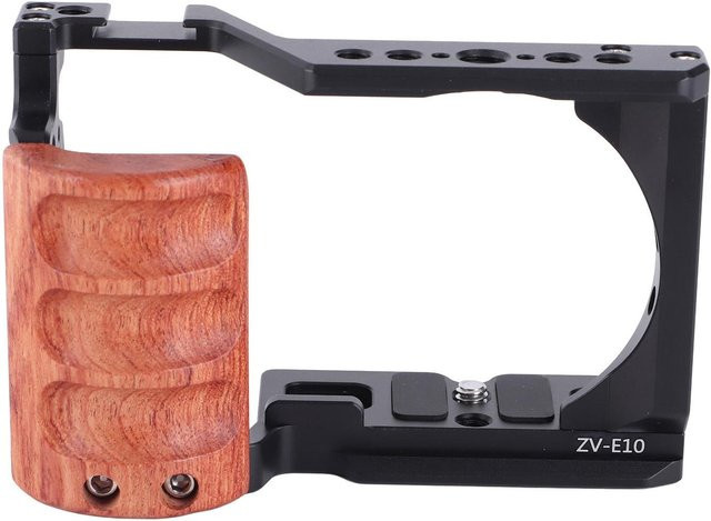 JLwin Kamerakäfig Rig mit Holzgriff und Blitzschuh in Braun für ZV E10 mit 3/8-Zoll und 1/4-Zoll Gewinden - Bild 1