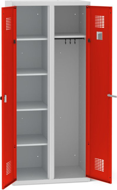 rotstahl Bekleidungsschrank mit 1 Abteil und 5 Fächern in Rot und Lichtgrau, B/T/H: 80 x 50 x 180 cm - Bild 1