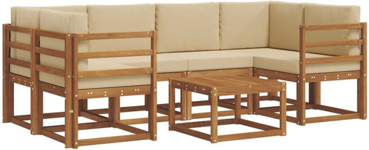 Modernes Outdoor-Sofagarnitur Set aus Akazienholz mit Kissen, 7-teilig, vidaXL, Natur und Beige - Bild 1