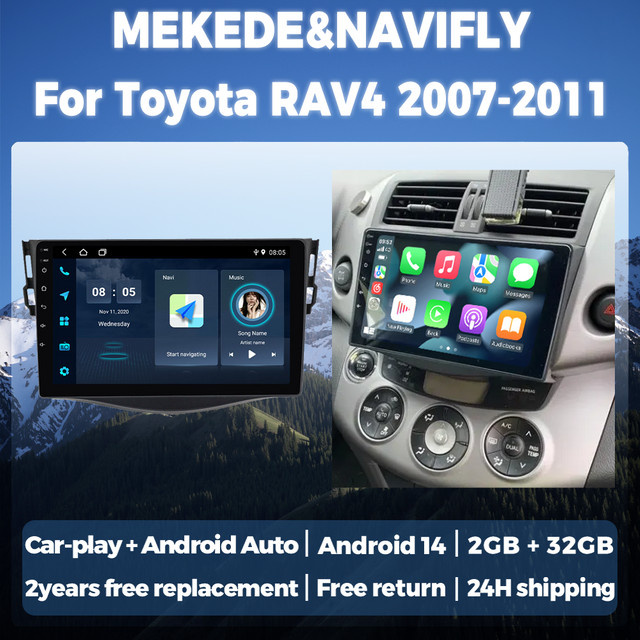 STRONGNAVI Android 14 Autoradio Multimedia Player für Toyota RAV4 XA30 2005-2013 mit Bluetooth und drahtlosem CarPlay in Schwarz - Bild 1