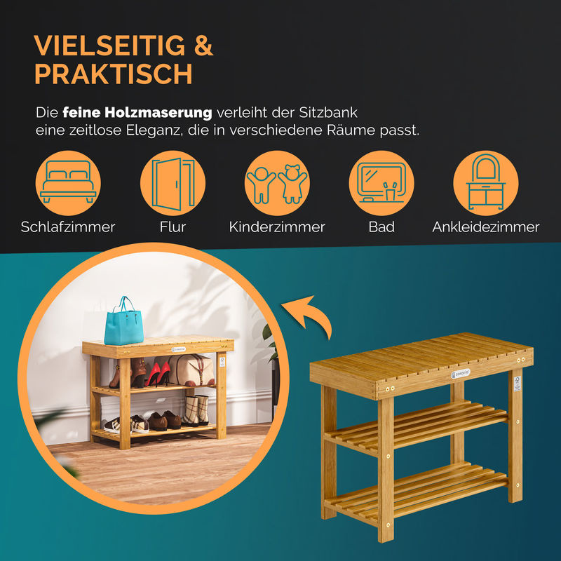 CASARIA Schuhregal 2in1 aus Akazienholz in Braun, B/T/H: 70 x 33 x 46 cm - Bild 5