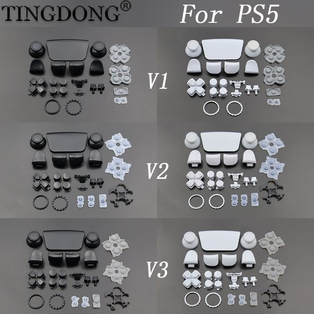 TingDong Ersatzteil-Set für PS5 Controller mit D-Pad, Tasten, Shell-Abdeckung, L1 R1 L2 R2 Buttons, Joystick-Kappen und leitfähigem Gummi in Schwarz - Bild 1