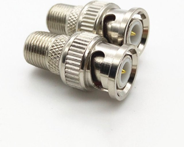 5er Set BNC Stecker auf F Weiblich Coax Adapter für CCTV Kameras in Silber - Bild 1
