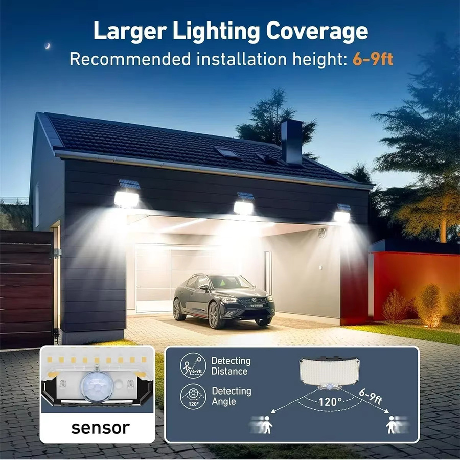 KDULIT Solar-LED-Flutlicht mit Bewegungssensor, IP65 wasserdicht, 234 LED, weißes Außenlicht für Garten und Wand - Bild 3
