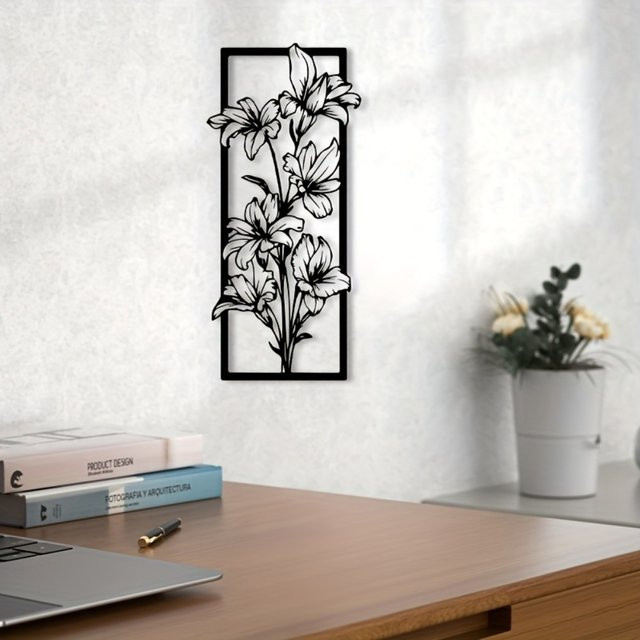 CIFBUY Vintage Lilien-Wandkunst aus Metall in Schwarz für Innen- und Außenbereiche - Bild 1