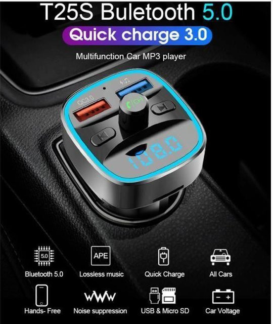SNAKIOX Bluetooth FM Transmitter Radioadapter mit 2 USB-Anschlüssen und Freisprecheinrichtung in Schwarz - Bild 1