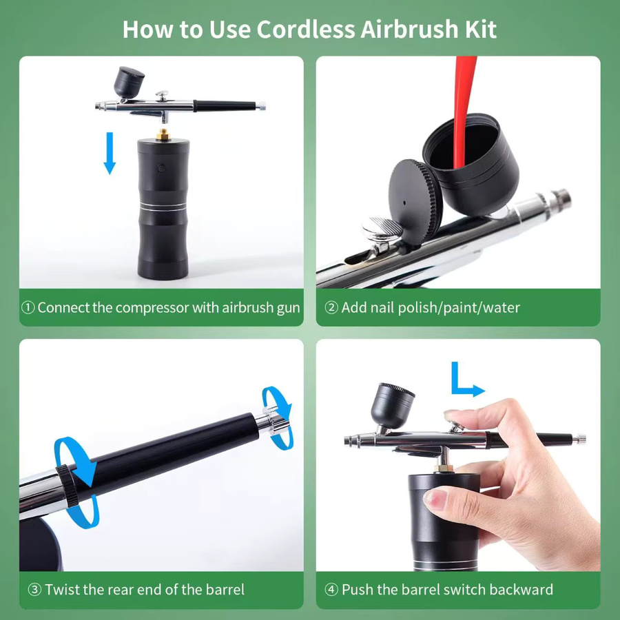Pyeeyan Schnurloses Airbrush-Set mit Kompressor, 03 mm Düse, 10 cc Tasse - Bild 3