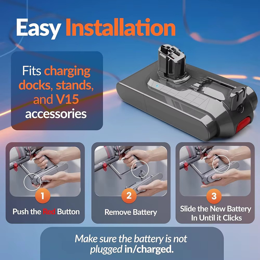 Aleaivy Akku-Ersatz für Dyson V15 und V11 Outsize, Click-in Lithium-Ionen-Pack mit 6000 mAh Kapazität, kompatibel mit V15 Detect SV22 und SV47 - Bild 2