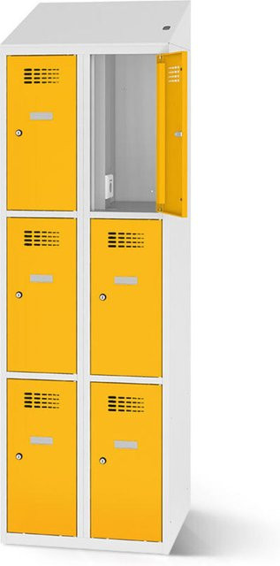 rotstahl Fächerschrank mit 6 Fächern und Ladefunktion, gelb mit lichtgrauem Korpus, B: 60 cm, H: 200 cm - Bild 1