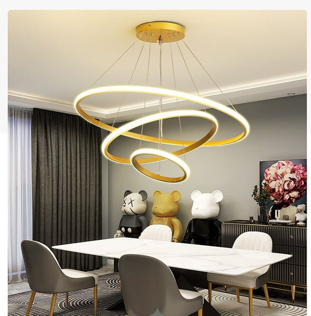 Nodric LED Pendelleuchte aus Aluminium und Acryl in Gold mit 3 runden Ringen für das Wohnzimmer, 44W - Bild 1