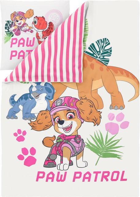 Paw Patrol Kinder-Wendebettwäsche aus Mikrofaser in Weiß und Pink, B/H: 135 x 200 cm mit Kissenbezug 80 x 80 cm - Bild 1