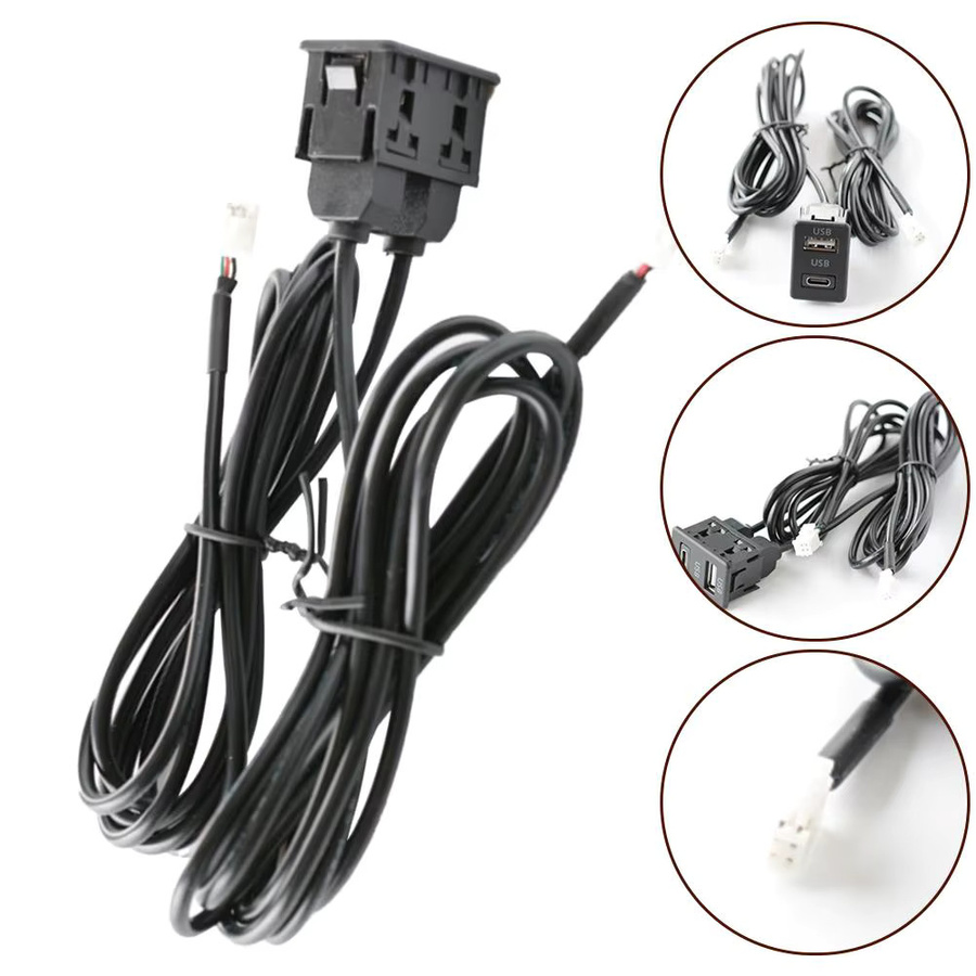 HpLive Auto Dash Mount USB und Type-C Port Panel Interface Verlängerung mit 4 + 6 Pin, Schwarz, Kabellänge: 145 cm - Bild 3