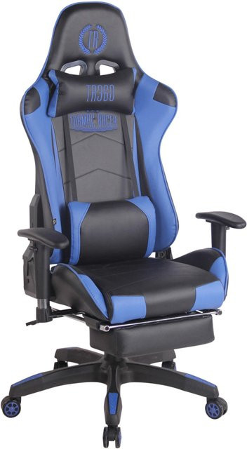 TPFLiving Racing Gaming Bürostuhl Turbine mit Fußablage und Kopfstütze, Schwarz/Blau, Kunstleder - Bild 1