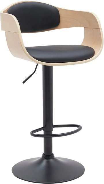 DELUKE Barhocker NADAN Barstuhl aus Kunstleder in Natura/Schwarz, höhenverstellbar, drehbar mit Lehne, B/T/H: 48 x 50 x 87 cm - Bild 1