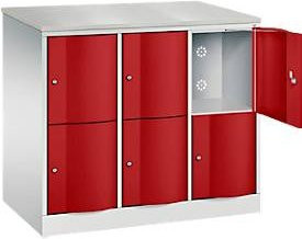 C+P Schließfachschrank Resisto mit 3 Abteilen und 6 Fächern, Lichtgrau/Rubinrot, B/T/H: 114,8 x 64,0 x 107,7 cm - Bild 1