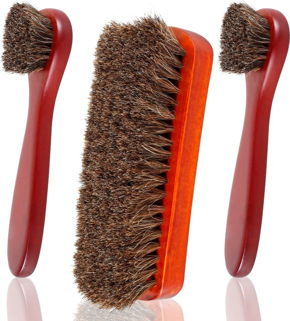 Willstar 3er Set Schuhbürsten aus Holz mit echtem Rosshaar in Braun zur Pflege von Leder und Wildleder - Bild 1