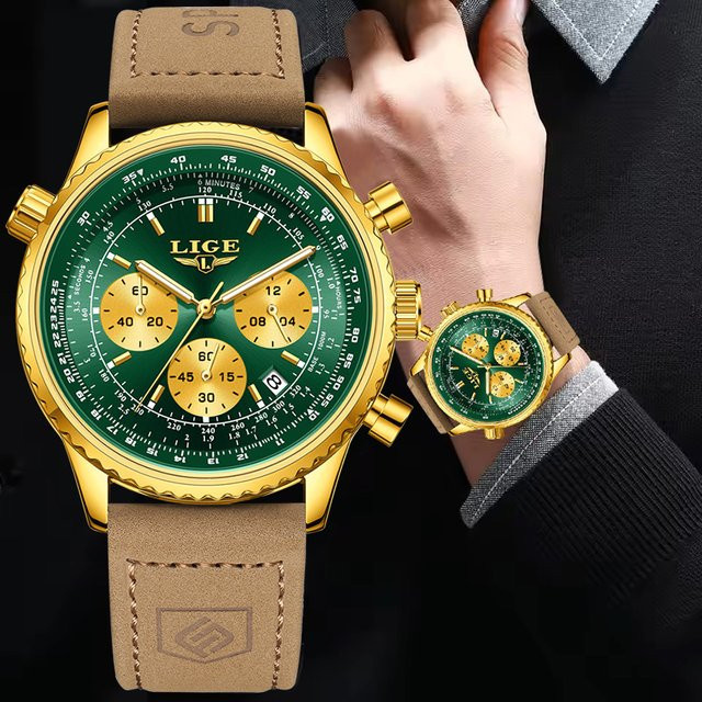 LIGE Armbanduhr Chronograph, Quarz, Leder, Herren - Bild 1
