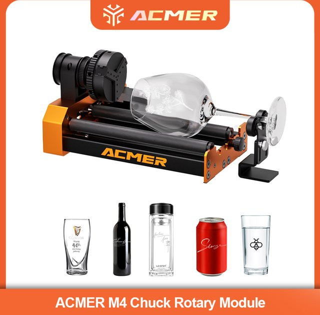 ACMER M4 Rotationsrollenfutter für Lasergravierer in Schwarz, 360 Grad drehbar mit 3-Backen-Spannung für Ringkugel-Objekte, Durchmesser 4-64 mm - Bild 1