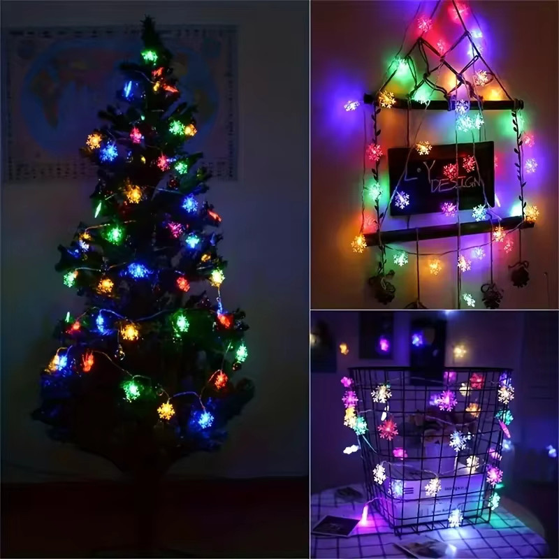 LED Schneeflocken-Lichterkette für Weihnachten und Partys in Weiß und Multicolour mit USB-Anschluss - Bild 3