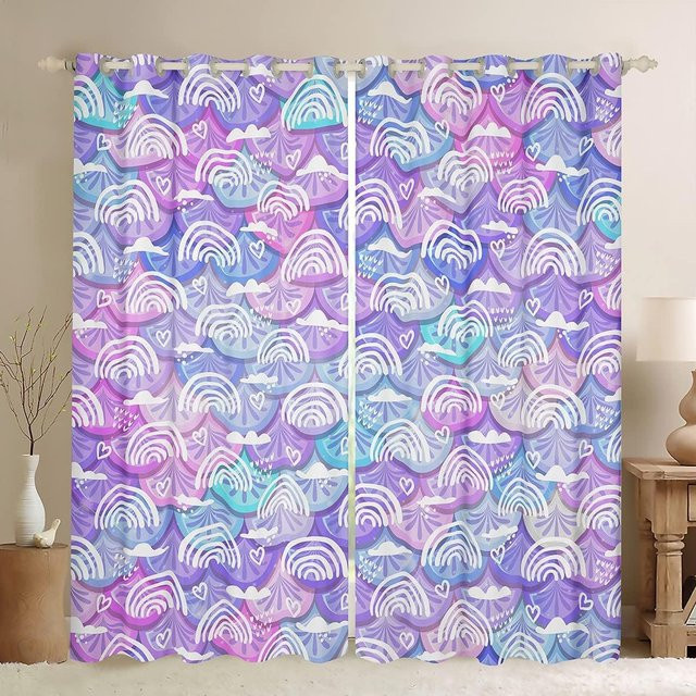 Yiran Furniture Verdunkelungsvorhänge mit Ombre Fischschuppen-Design, thermoisoliert, Mehrfarbig, Breite: 55 cm, Höhe: 120 cm, 2er-Set - Bild 1
